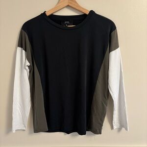Long Sleeve Colorblock Tee - Black, White, and Khaki green